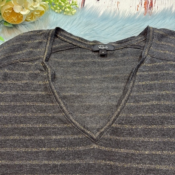 Rails Sami V Neck Long Sleeve Charcoal Bronze Stripe Tee sz S - Picture 2 of 9